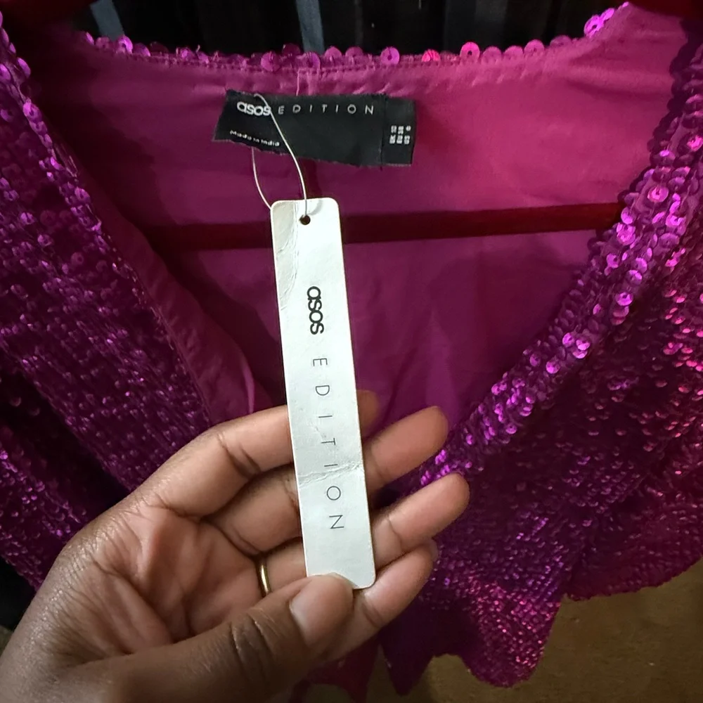 Pink Sequin Wrap Dress - Picture 3 of 5